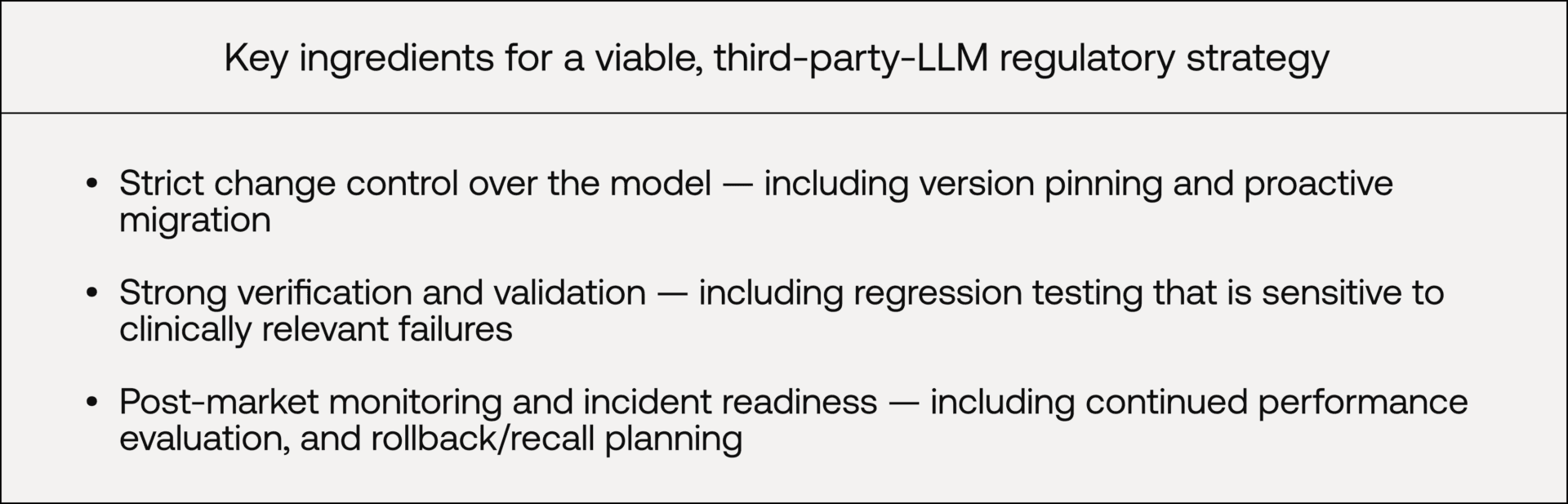 The key ingredients for a viable, third-party-LLM regulatory strategy for SaMD under EU MDR