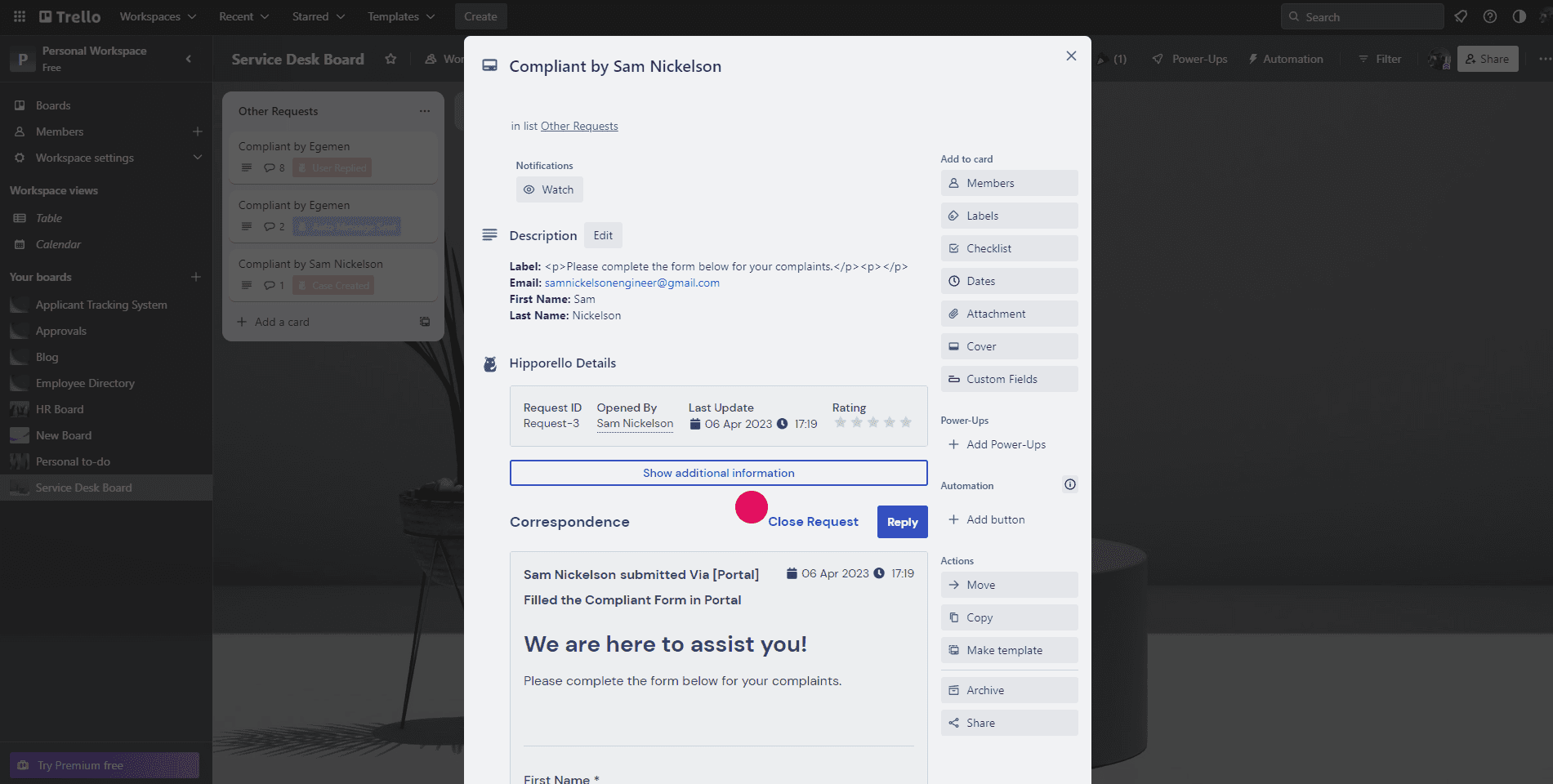 Closing a customer ticket in Trello