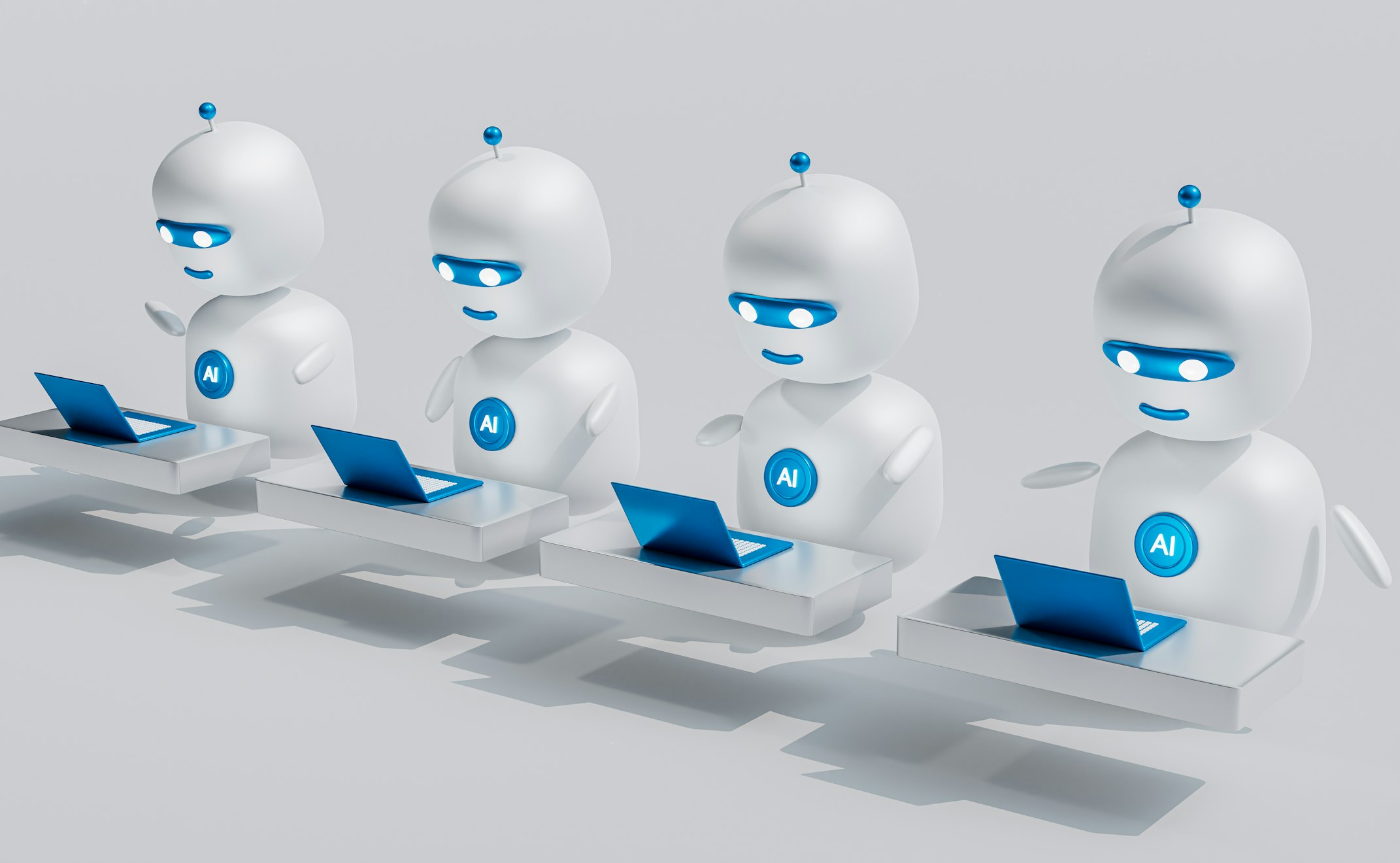 AI robots using laptop