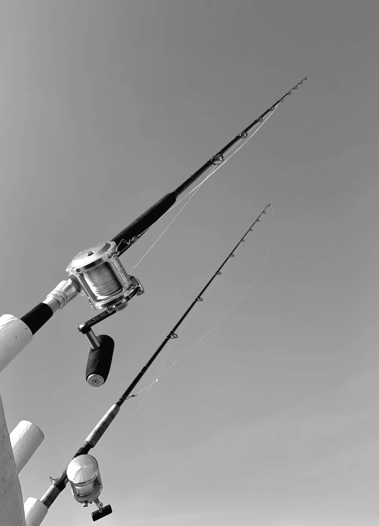 Deep sea fishing rods on a sport fishing boat in Rarotonga, Cook Islands