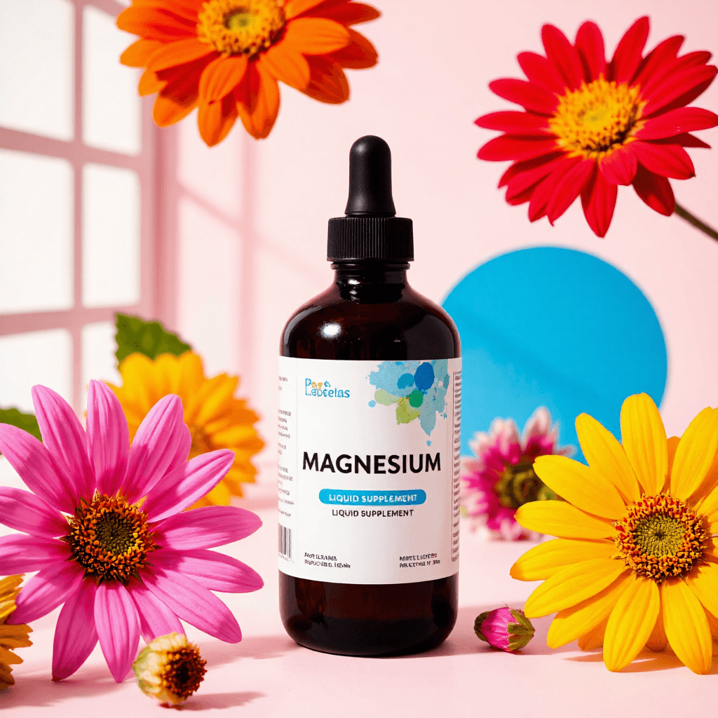 product photography of a bottle of liquid magnesium supplement