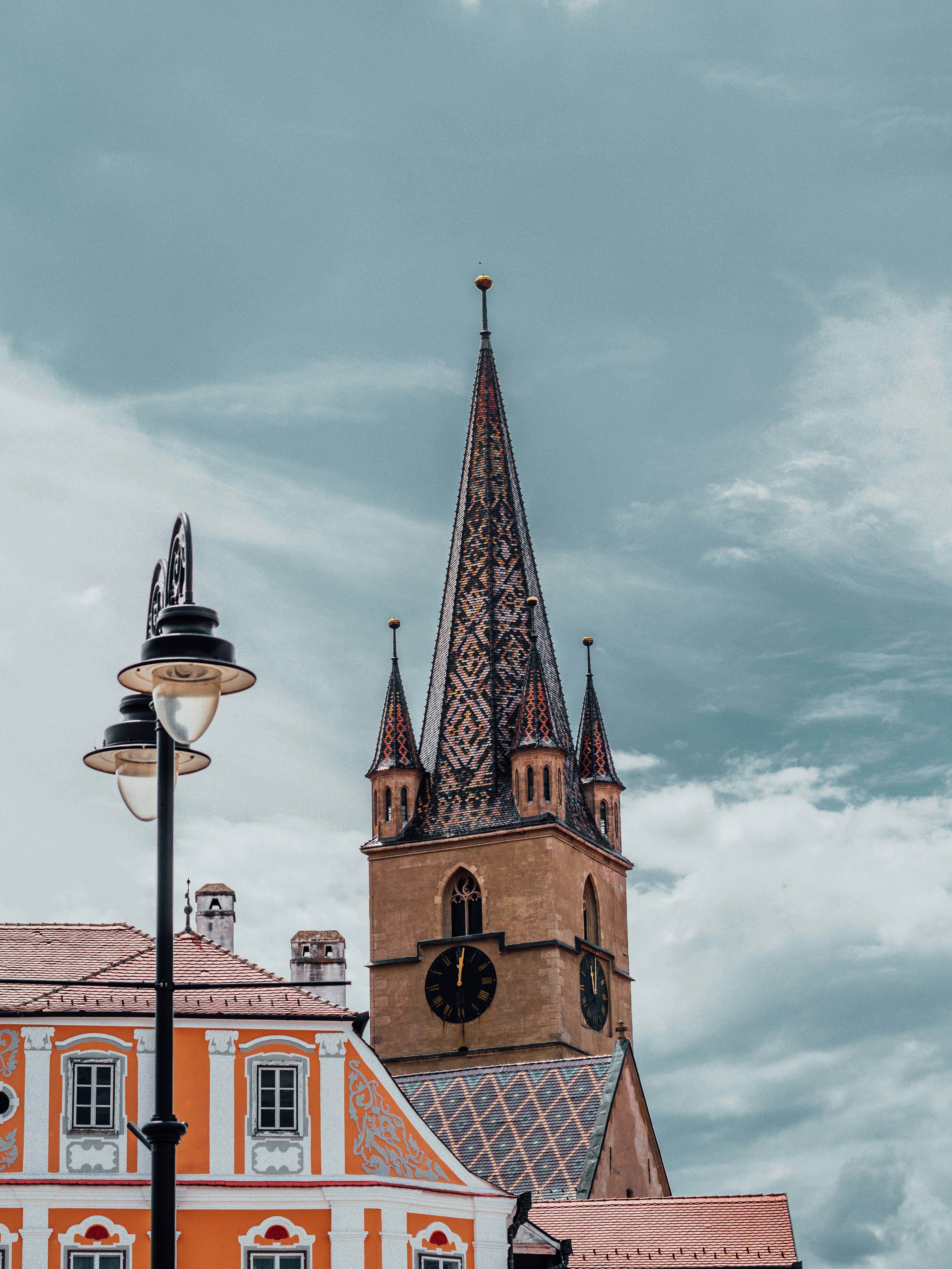 Chrurch tower in old town Sibiu