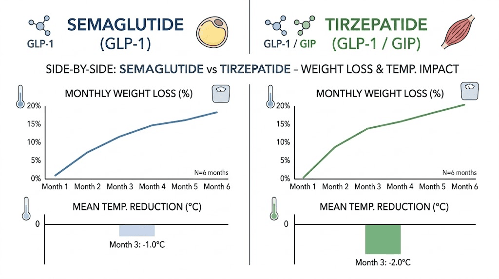 Semaglutide versus tirzepatide cold sensitivity comparison chart