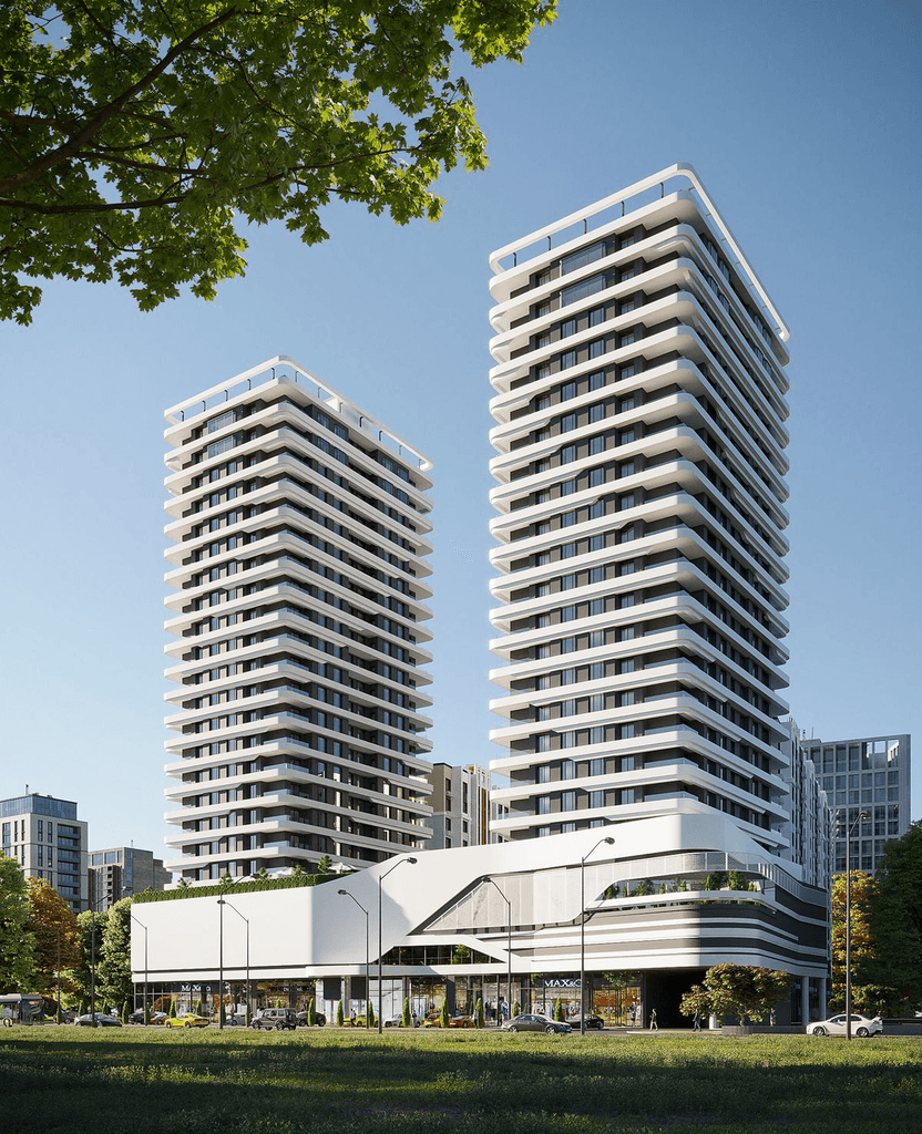 Rendering of twin high-rise residential towers