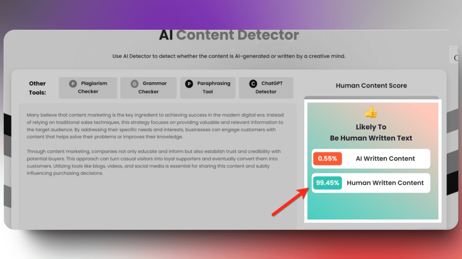 Semrush - human content score