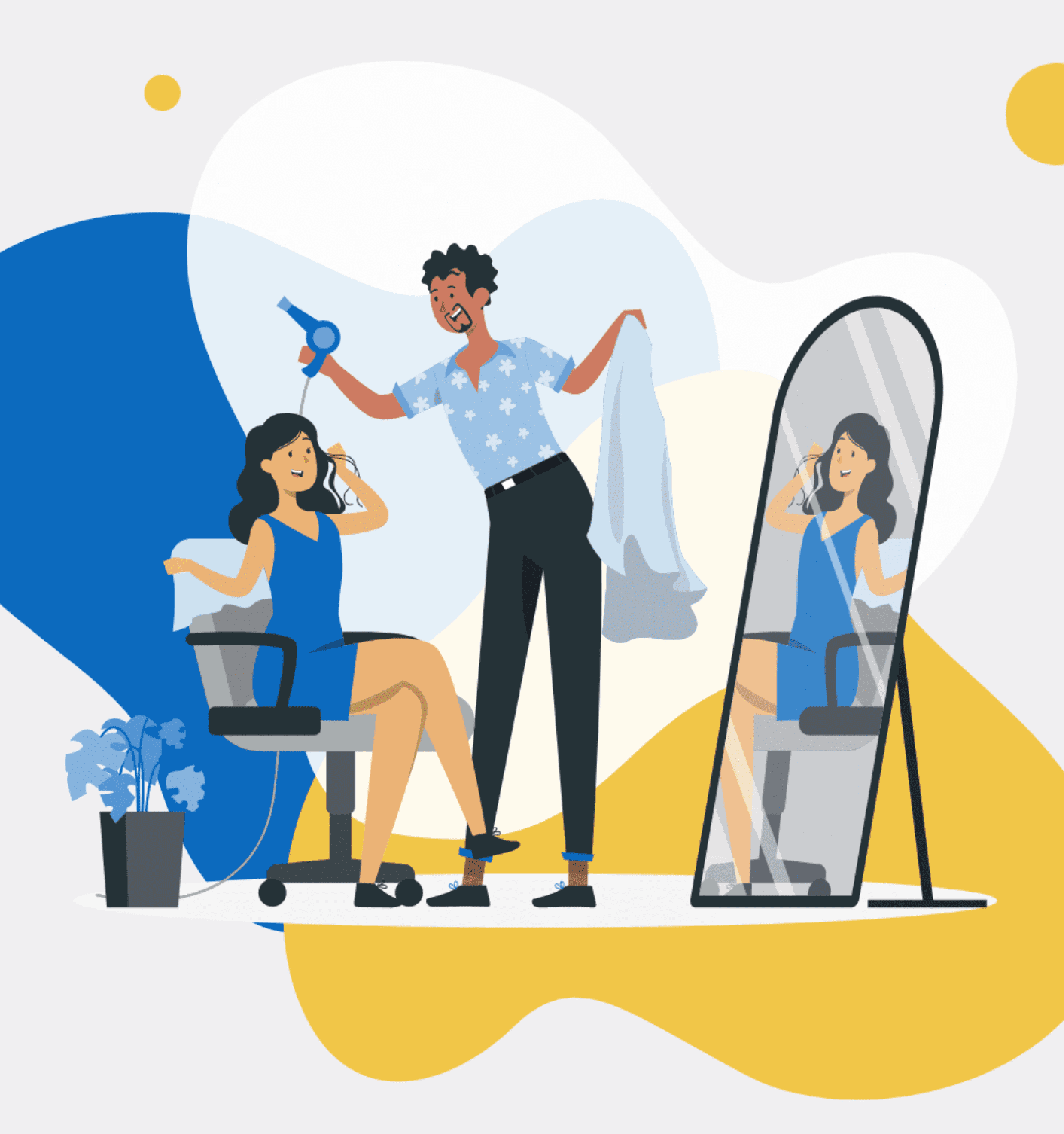 A thumbnail of the case study Align allong with a illustration of a hairdresser with a customer. 