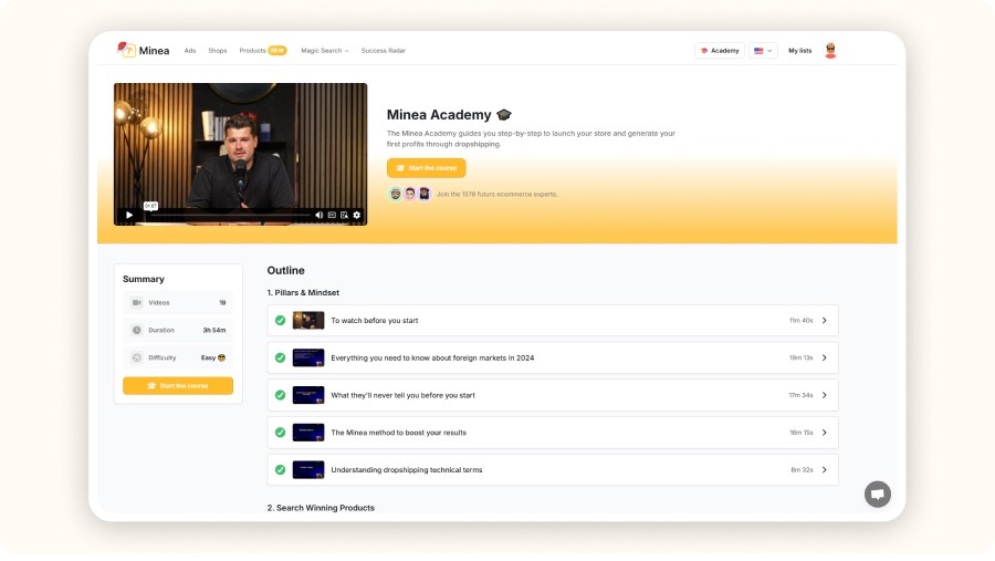  minea academy homepage