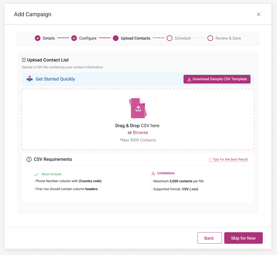 Upload with rules and sample CSV