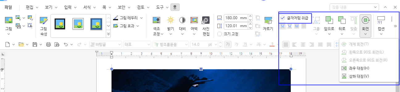 한글 그림 편집 사라짐 회전