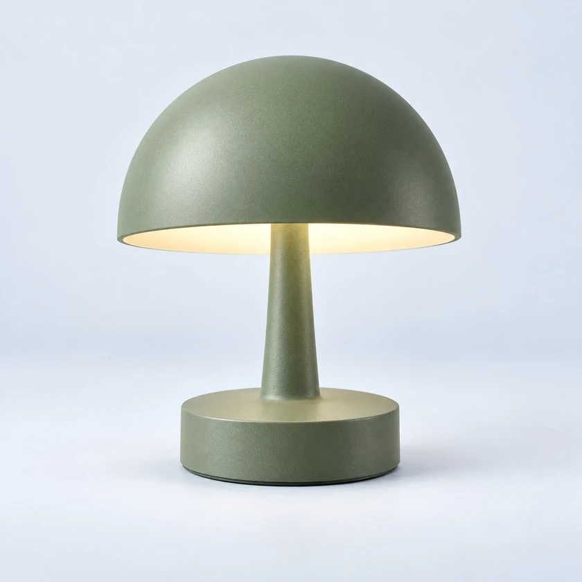 Sage green cordless lamp on a pale blue background
