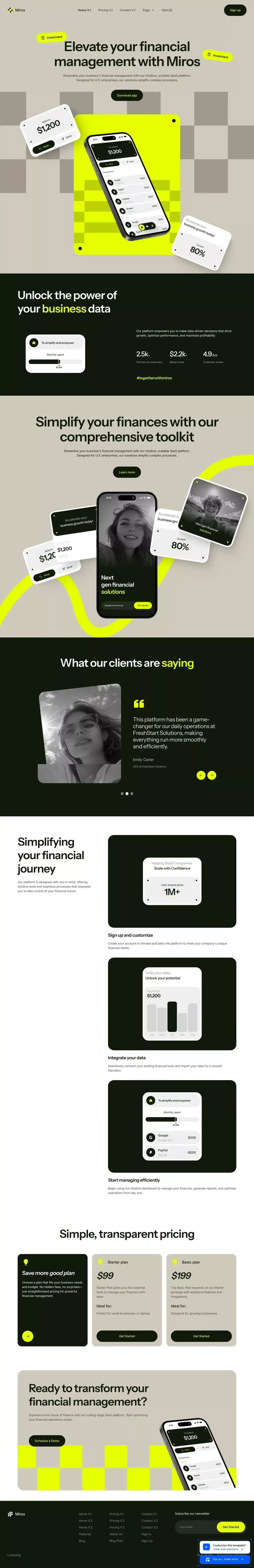 Webflow Ecommerce website template landing page screenshot showcasing Finance and Tech design
