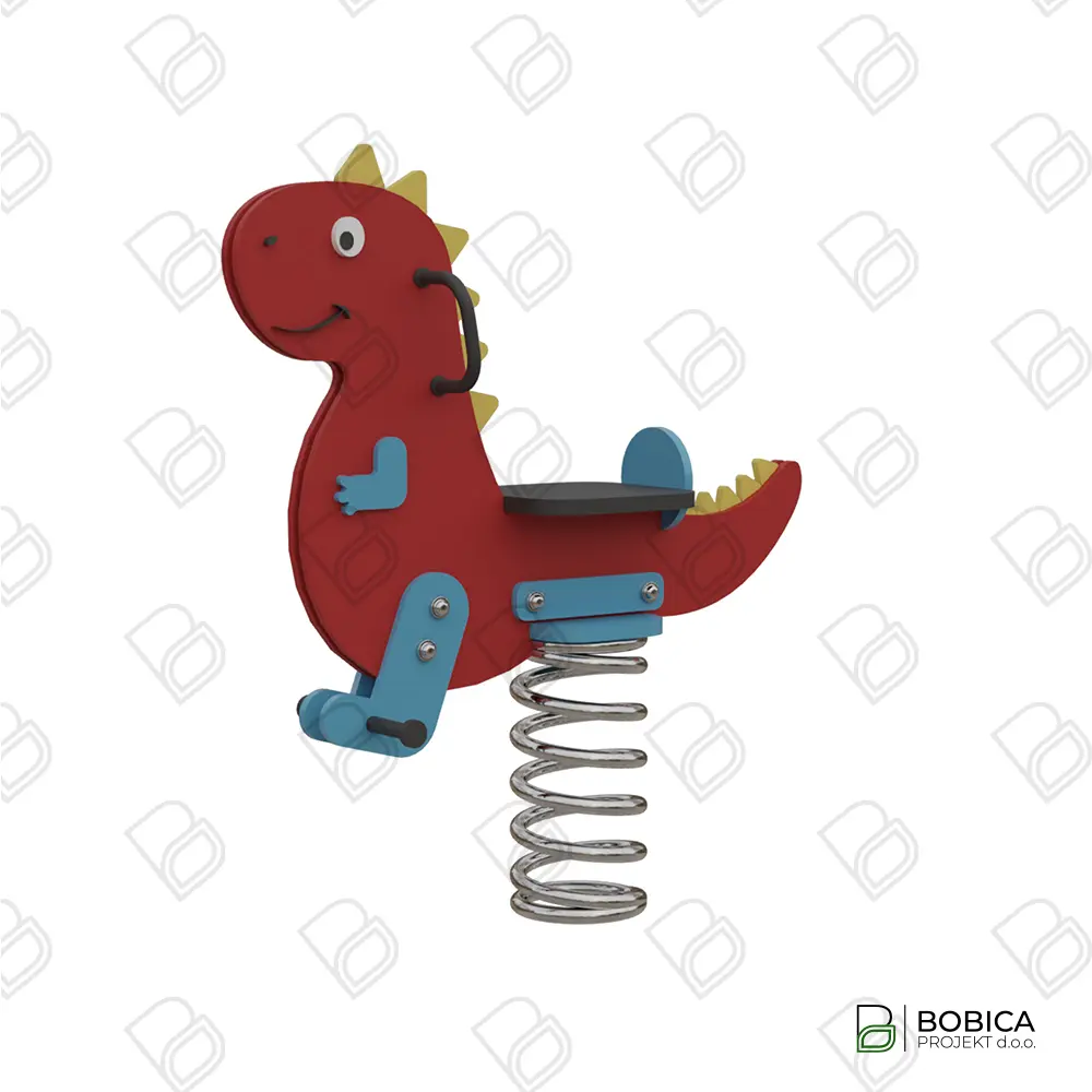 Njihalica na opruzi u obliku crvenog dinosaura – dječja igračka jarkih boja za igru na otvorenom – BOBICA PROJEKT