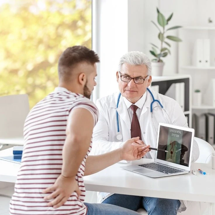 Doctor examining a patient for potential urology issue