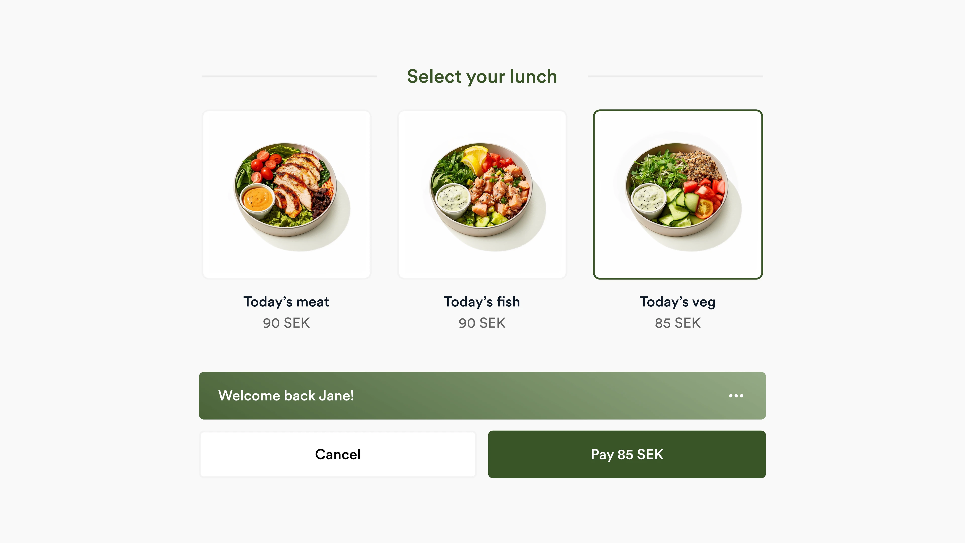 UI of lunch ordering and green food
