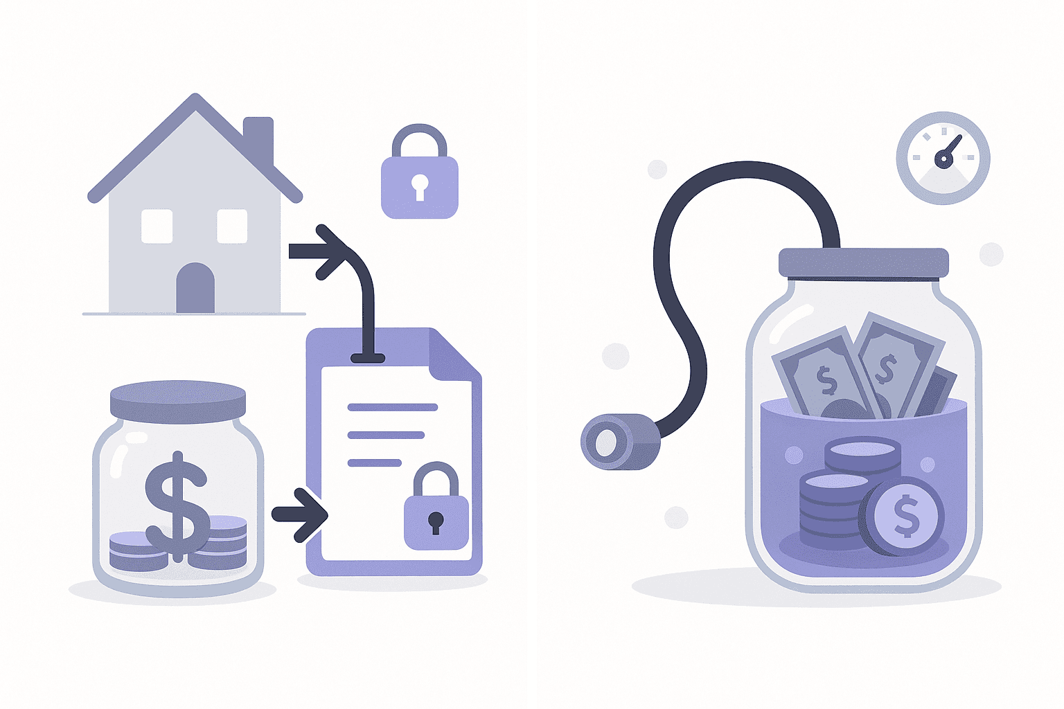 Split illustration comparing a refinance path versus a HELOC cash-access path for homeowners