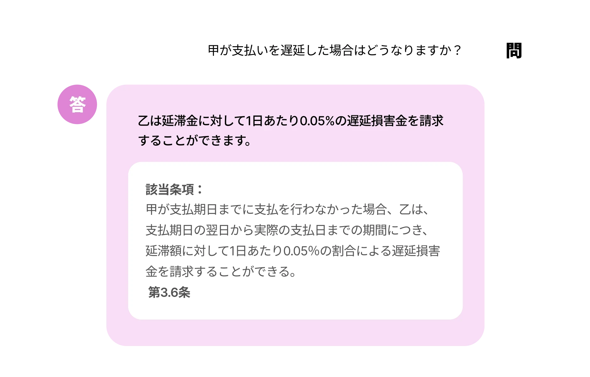 契約根拠付きの回答を示すDoraverse Legal AgentのContract Q&A画面
