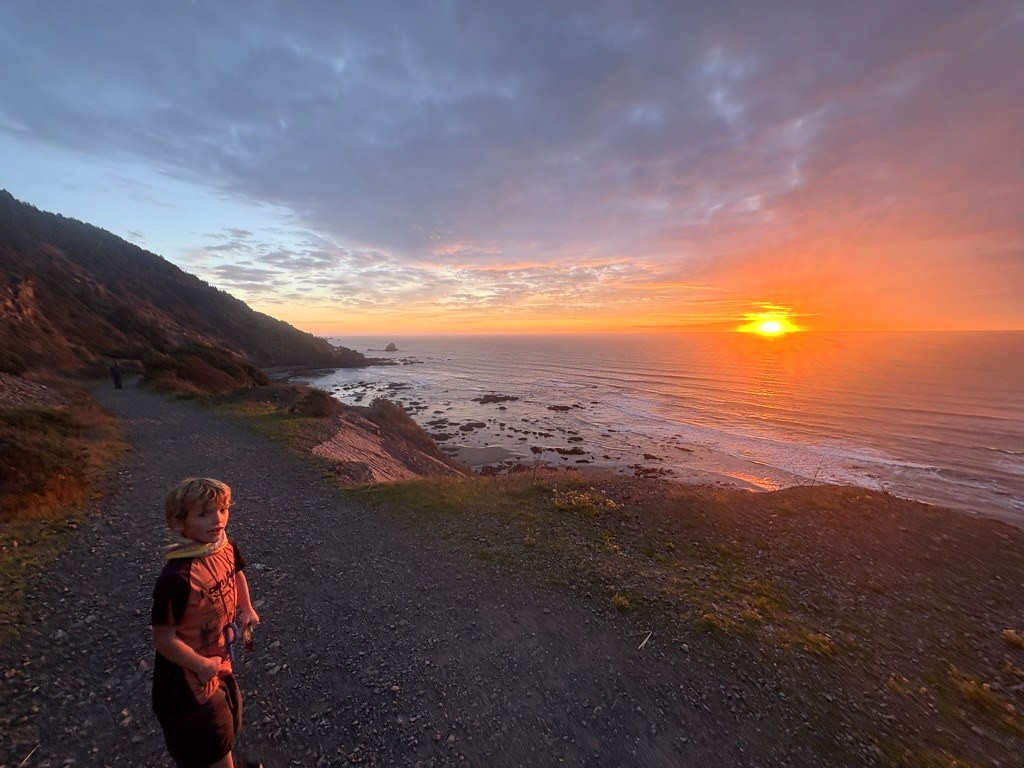Sunset over the ocean from the Enderts Beach Trail near Crescent City