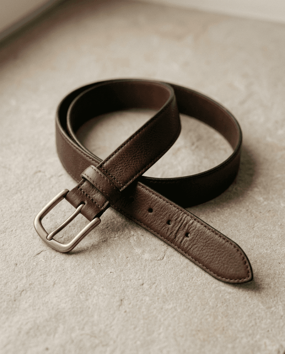 Chocolate Leather Belt — Chocolate Brown — styled
