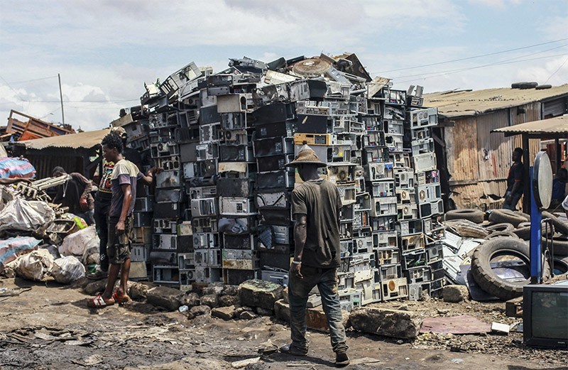 Piles of discarded electronic devices.