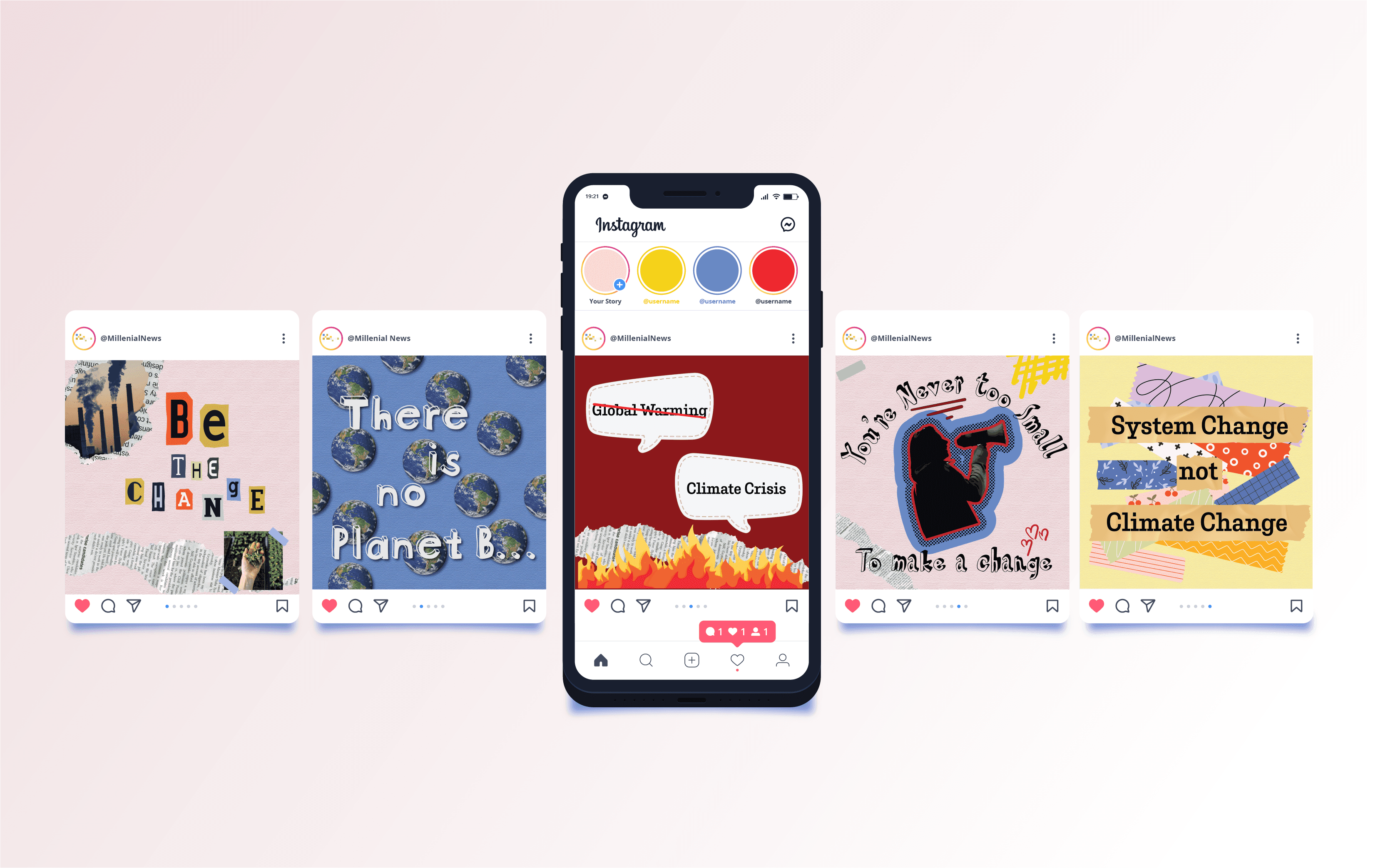 Photo of an iphone with 4 instagrams posted as a mockup