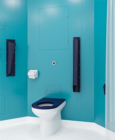 Hygipod Safe toilet IPS unit with infrared flush and lockable doors