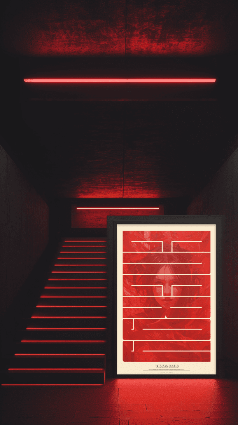 Poster design next to a neon stair