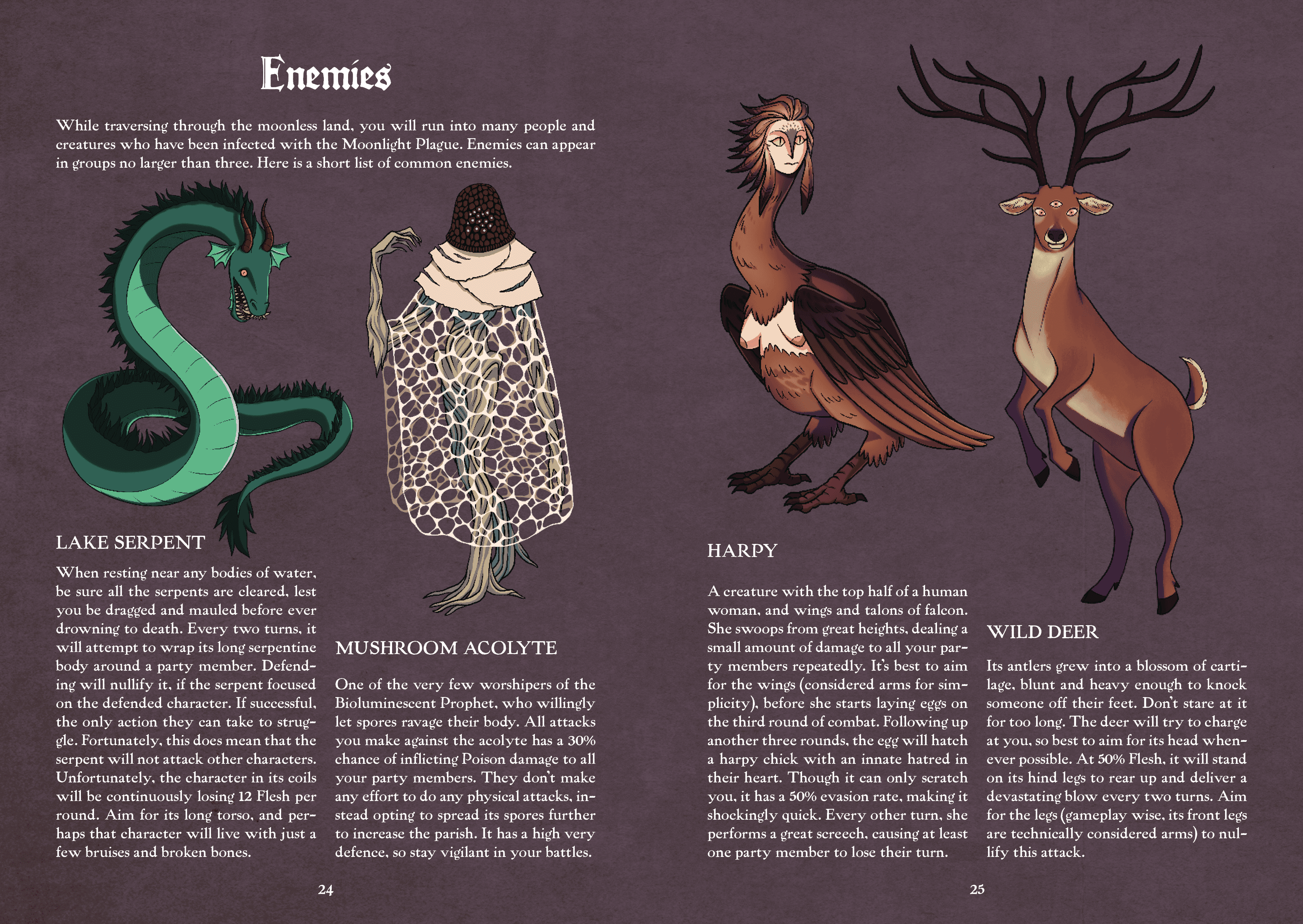 Two page spread with four enemies
