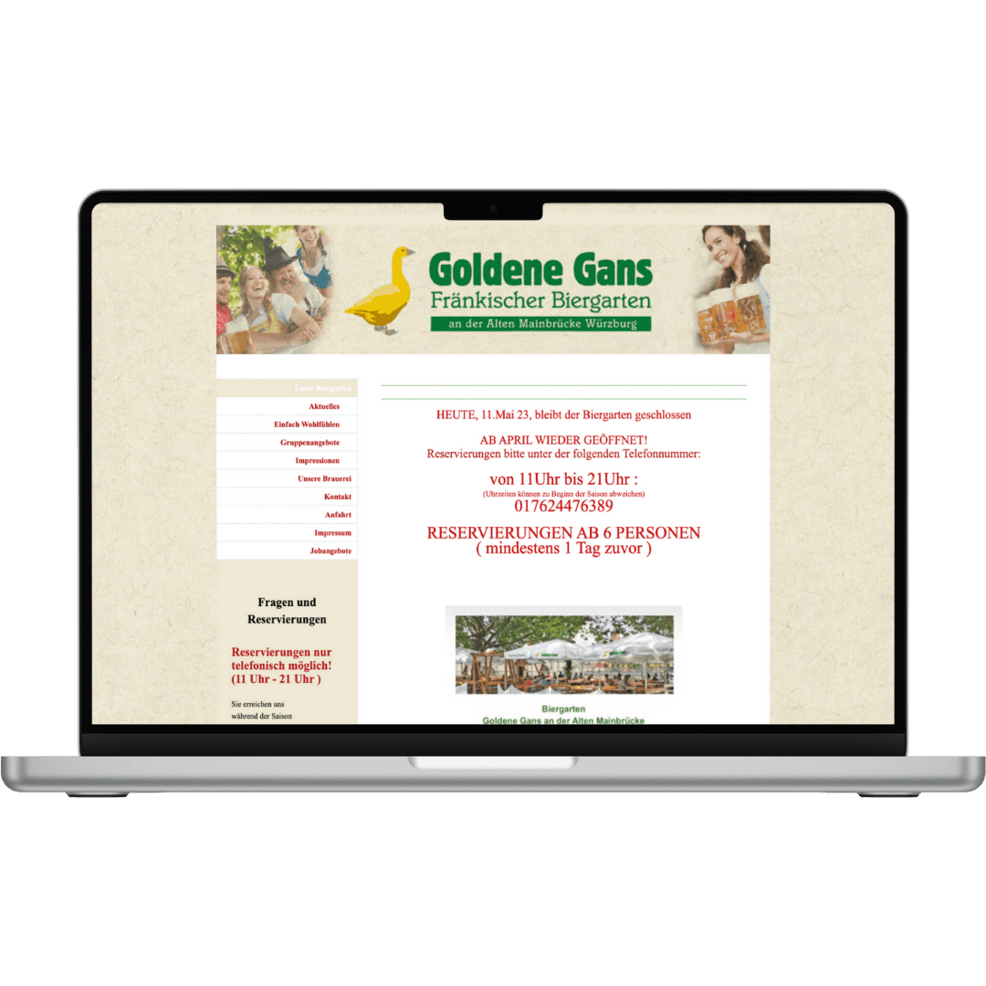 MacBook Mockup der alten Website der Goldenen Gans Würzburg