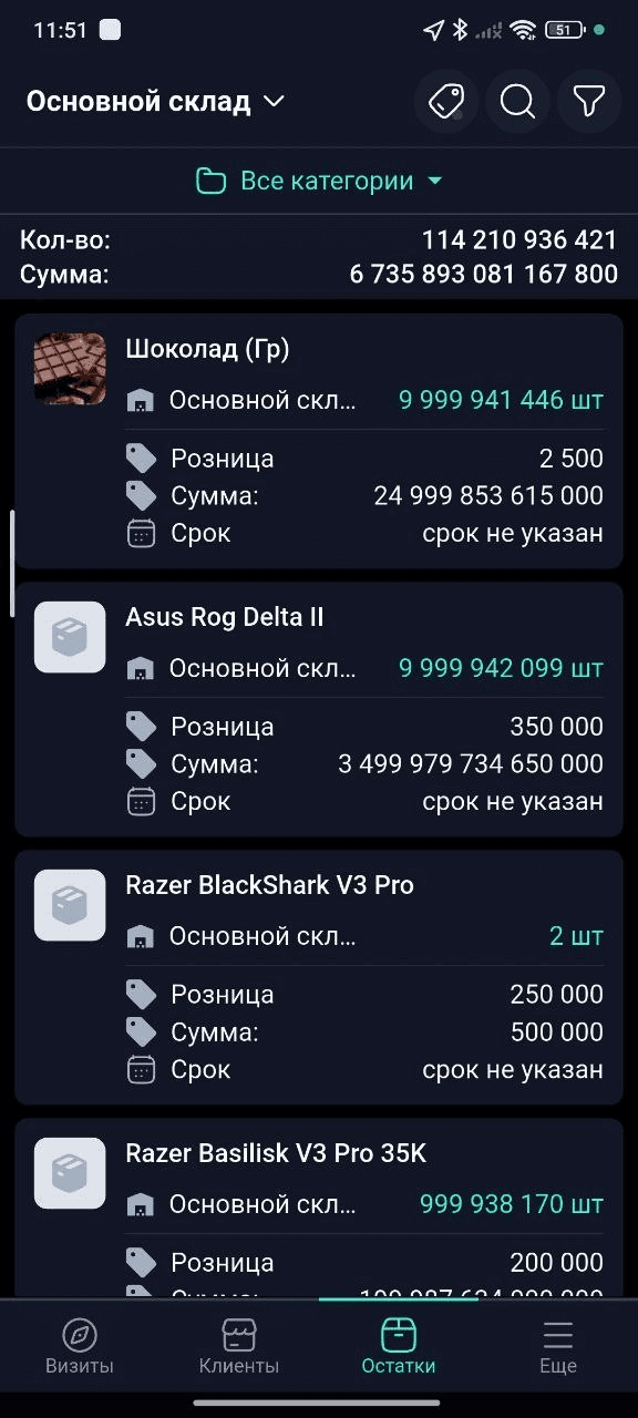 Остатки bo'limi sales doctor