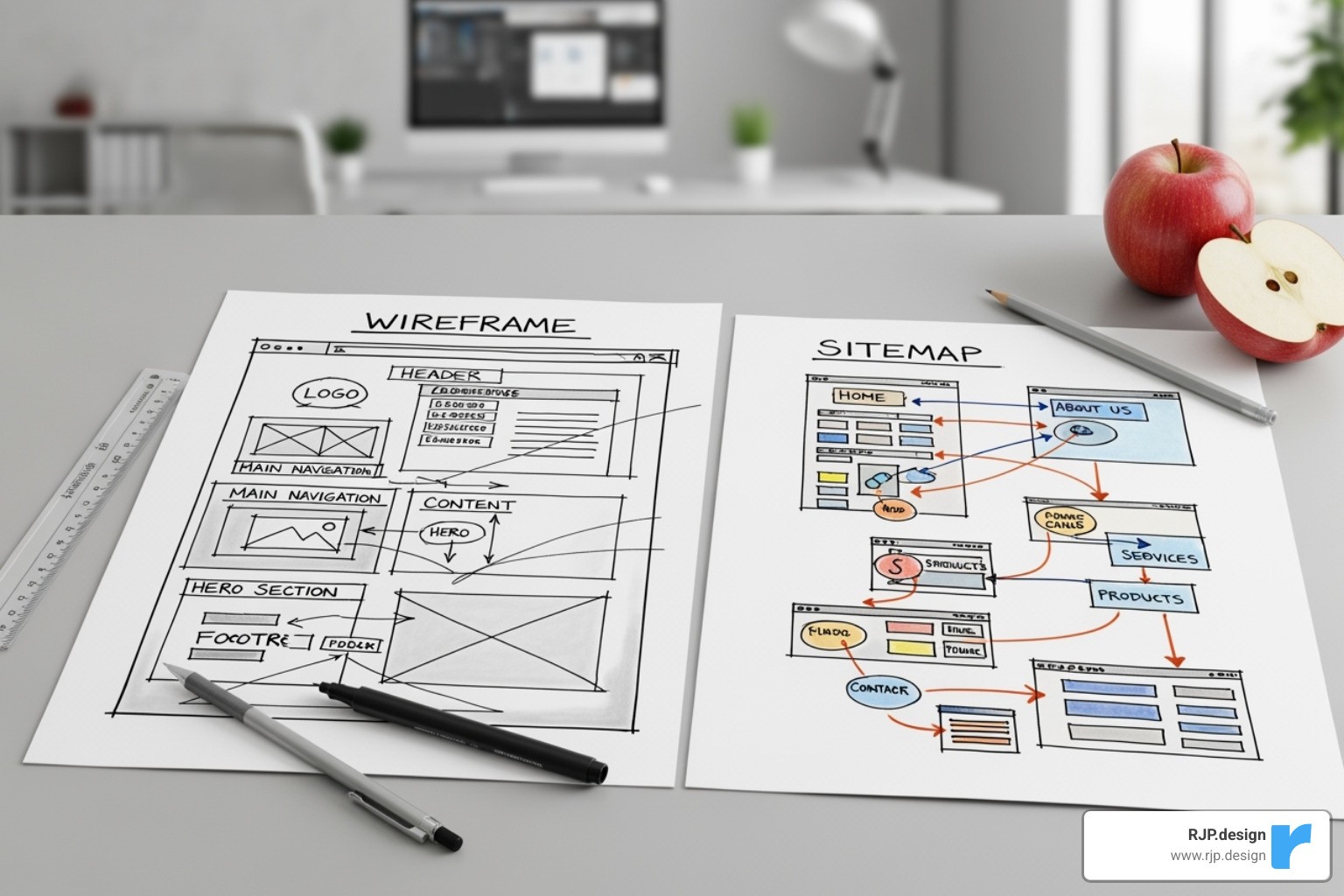 website wireframe and a site map - WordPress website design