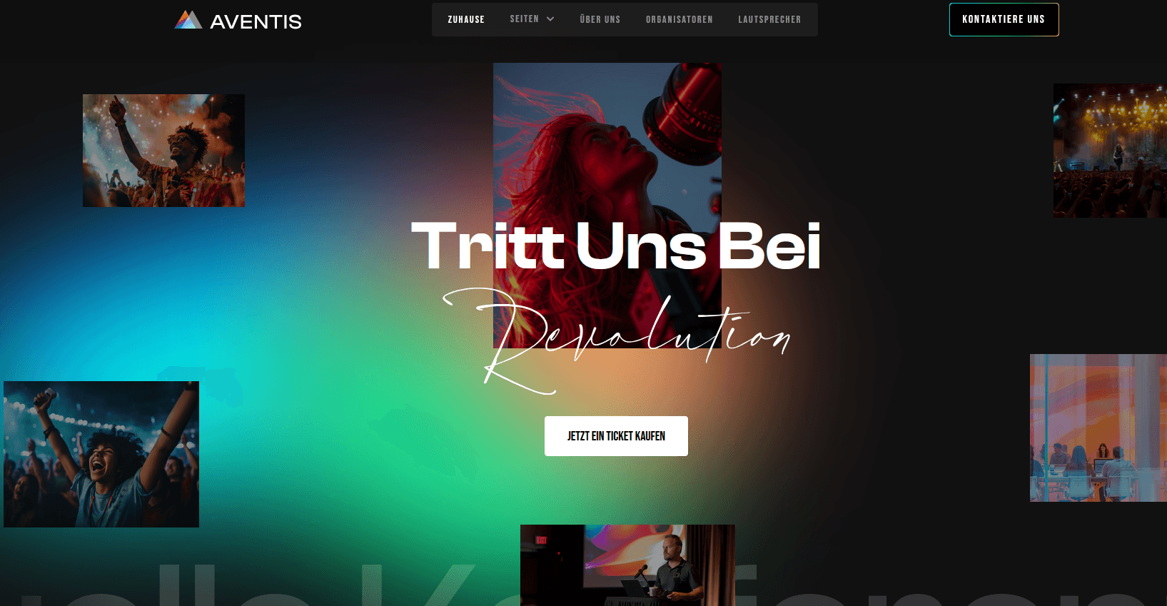 Hero Section eines Konzertveranstalters   Beispiel für Portfolio