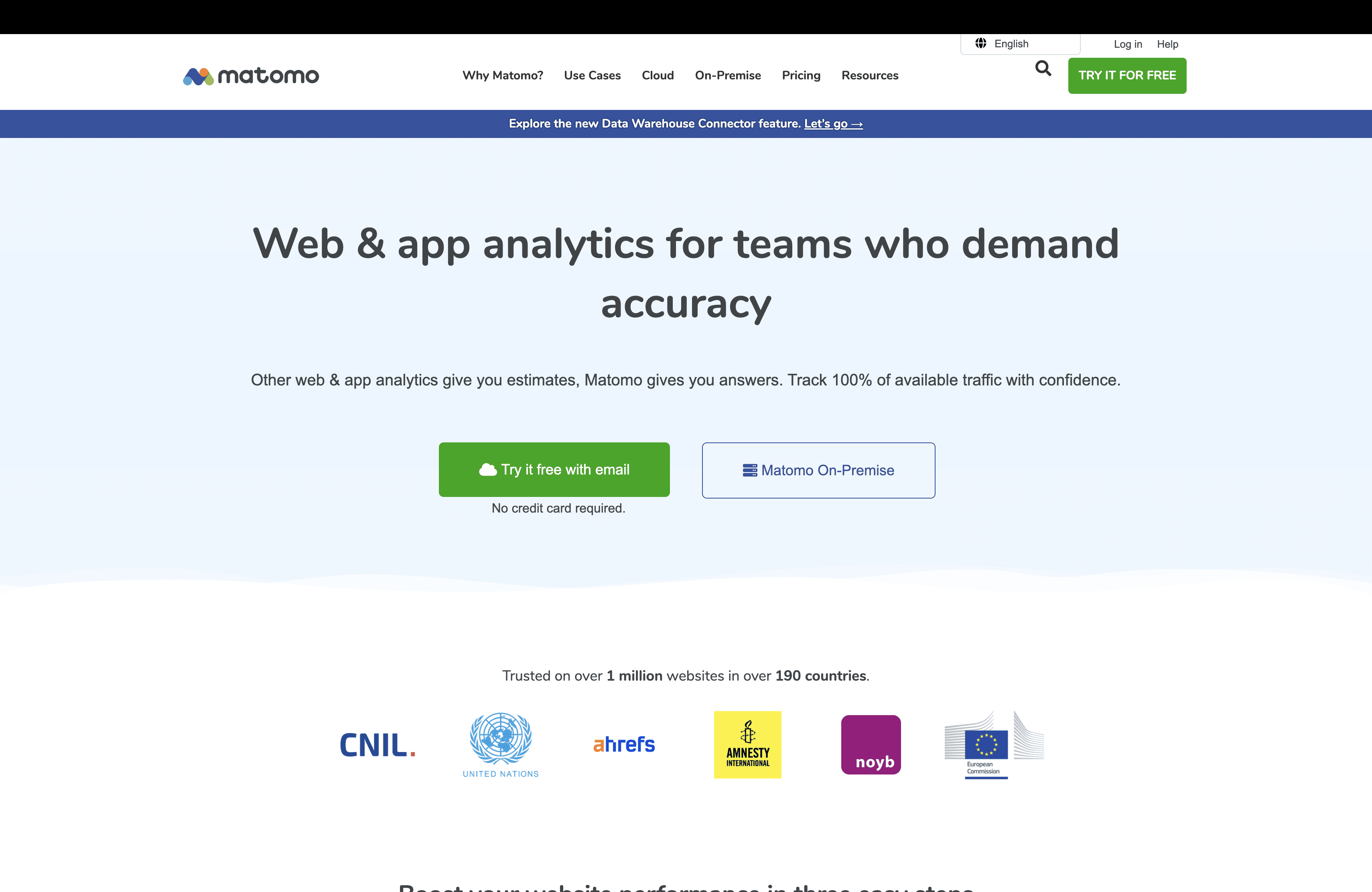 Matomo homepage privacy-focused web analytics dashboard