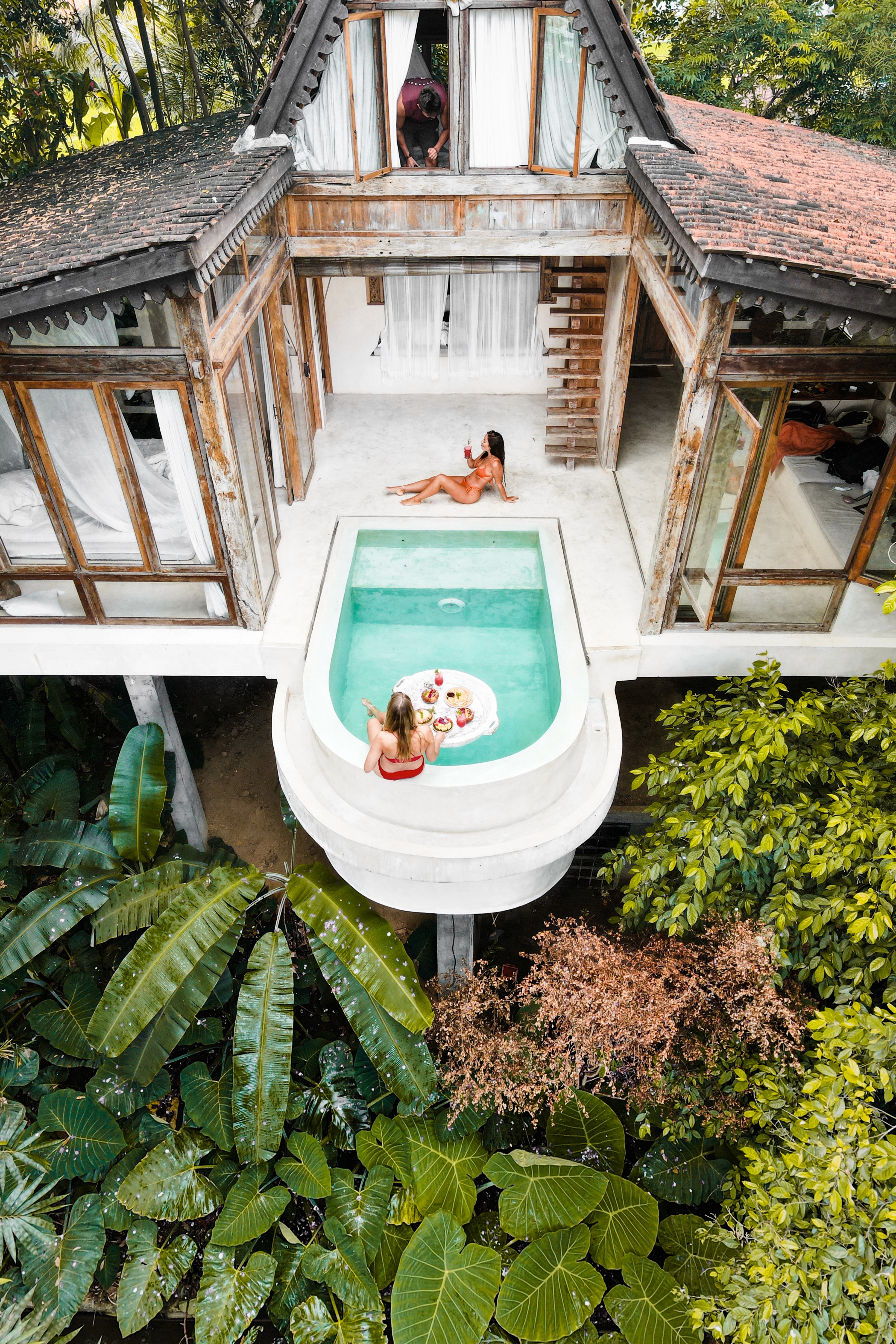 Drone shot of creators in vacation