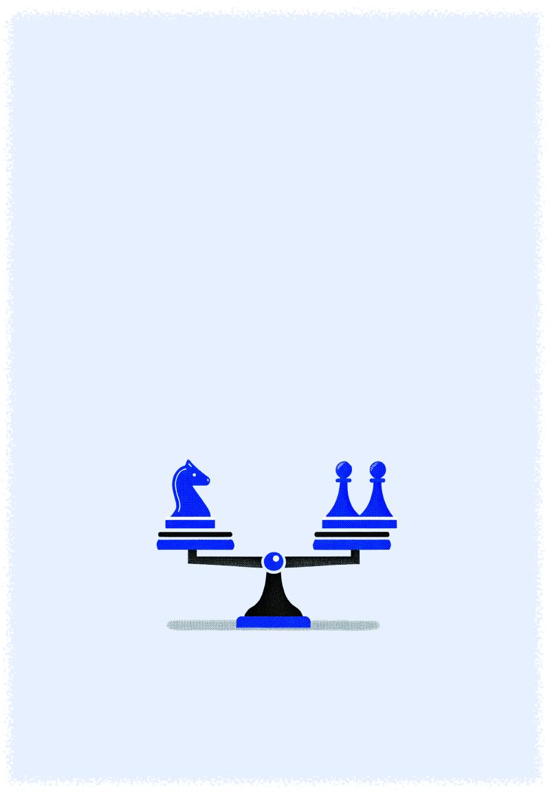 Two blue figures sit on opposite ends of a seesaw against a light blue background.