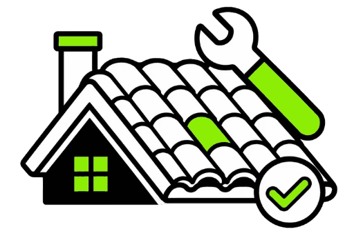 Tile roof repair and maintenance icon for cracked tile, slipped tile, and leak prevention
