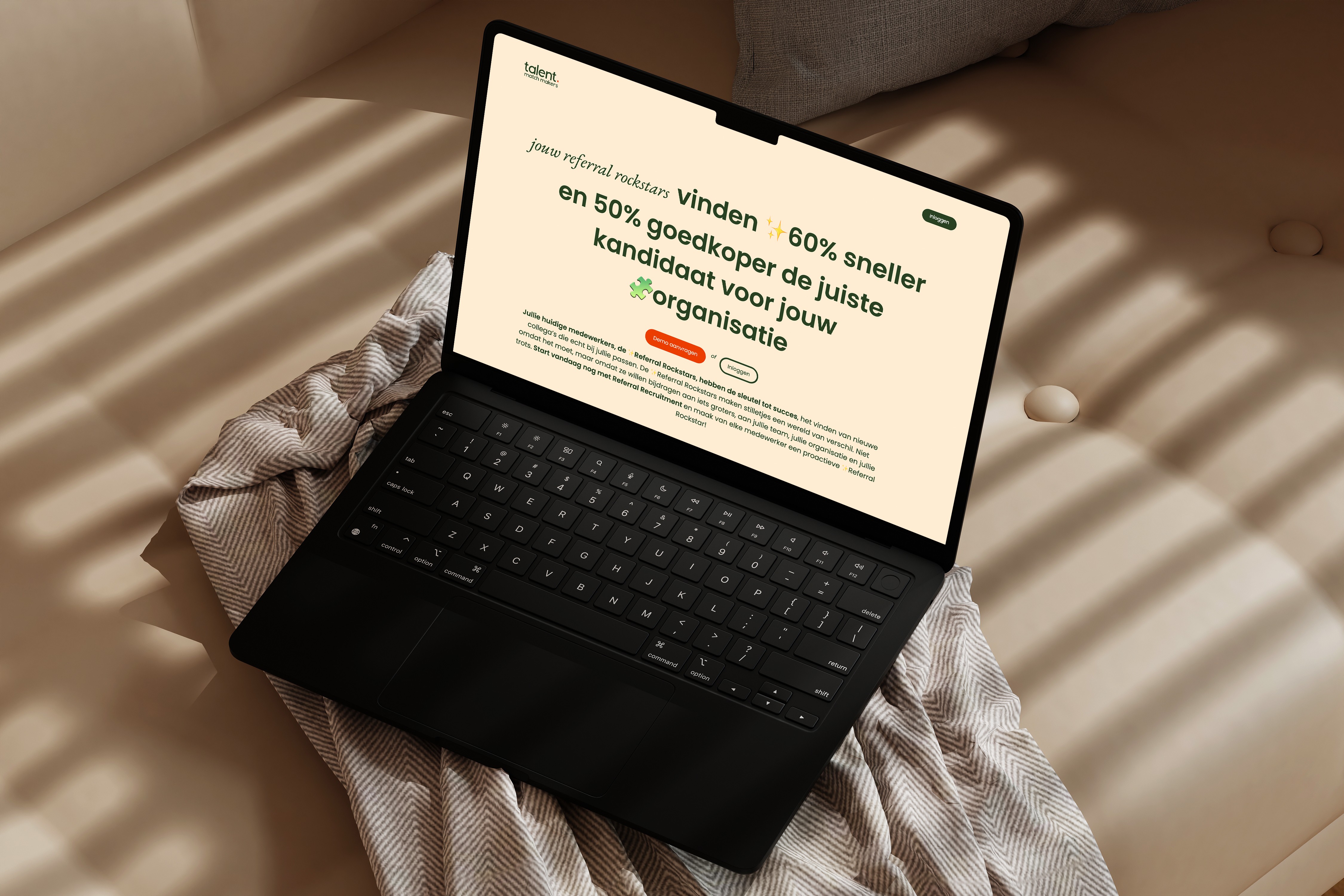 Modern bedroom with a unique brown bed and chair.