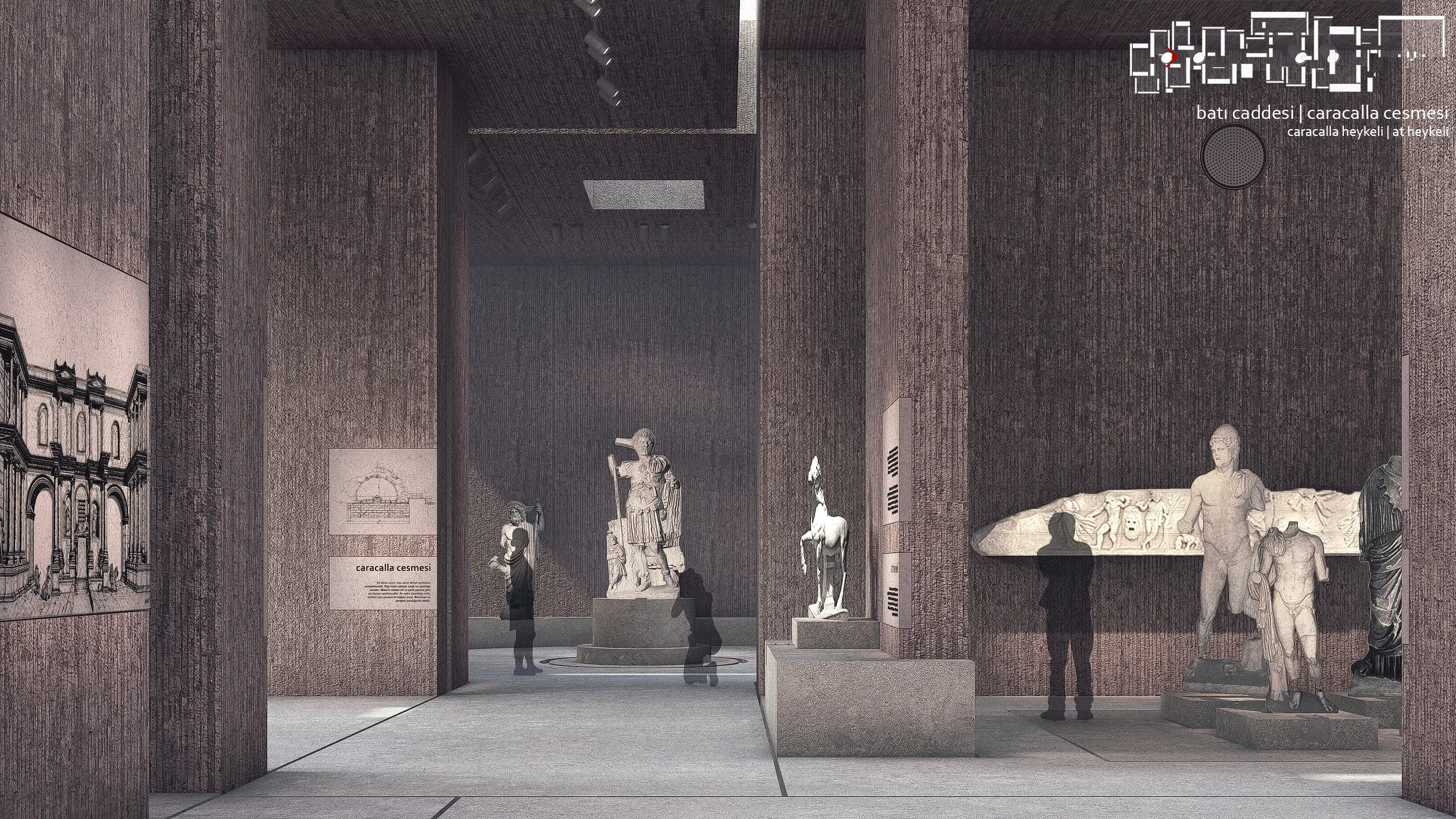 West Street gallery displaying the Caracalla Fountain, the statue of Caracalla and a horse sculpture