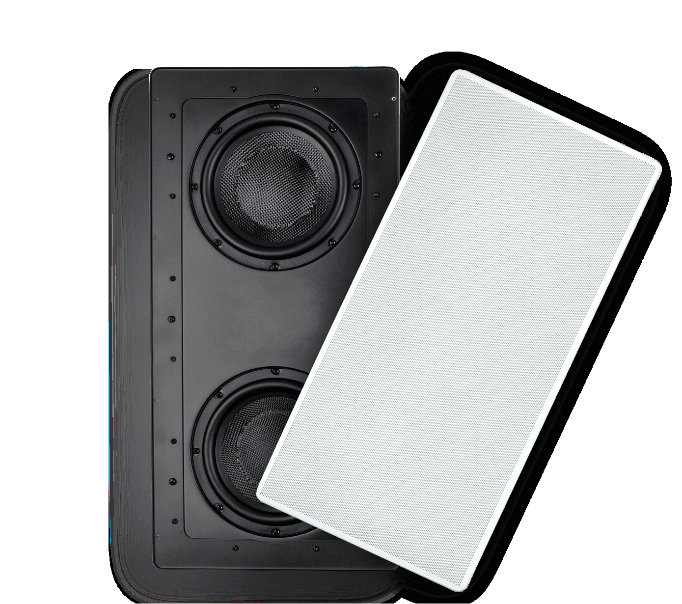 In-wall speakers with white grille
