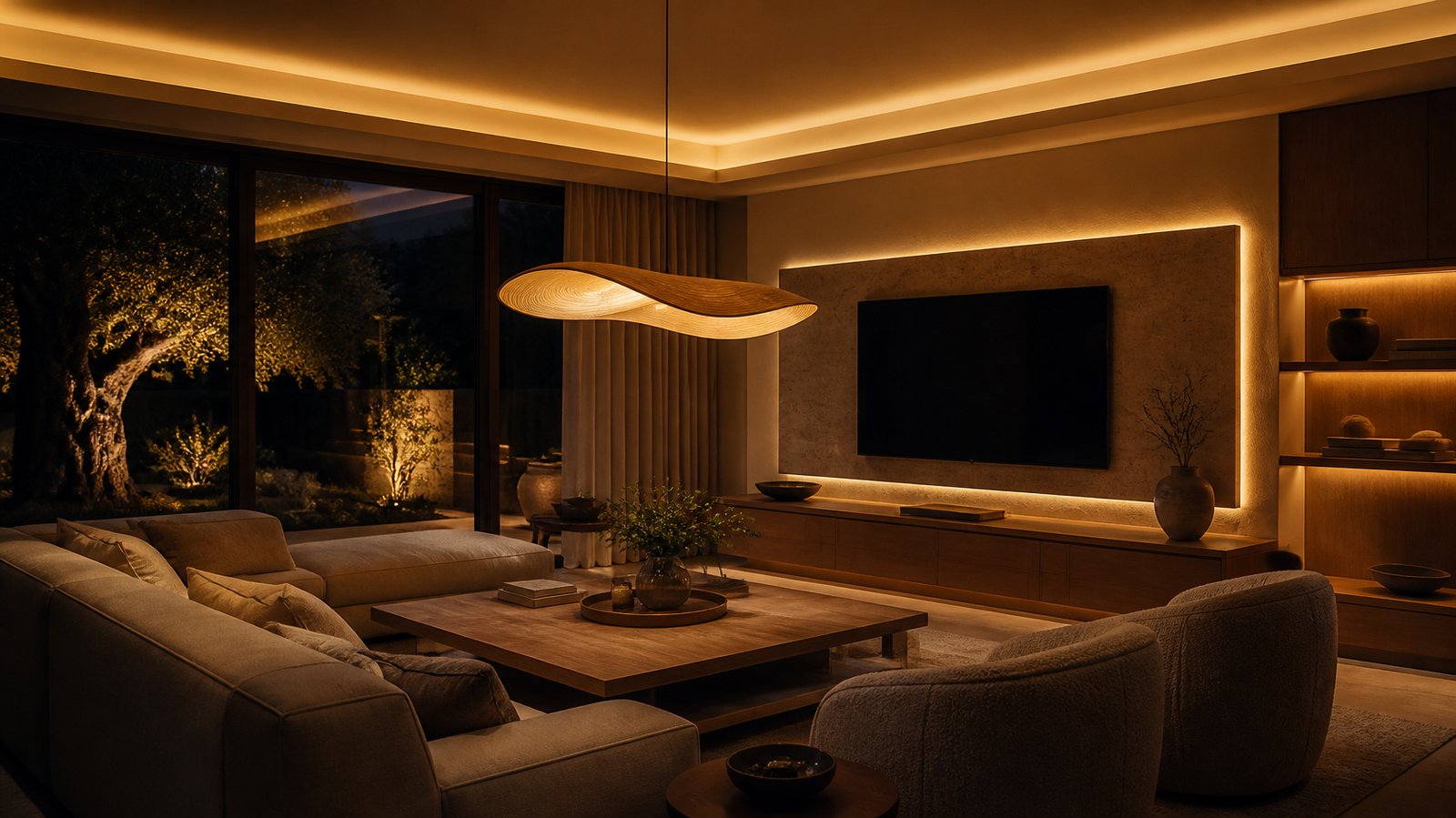 Salón con luz indirecta · concepto Ledilux