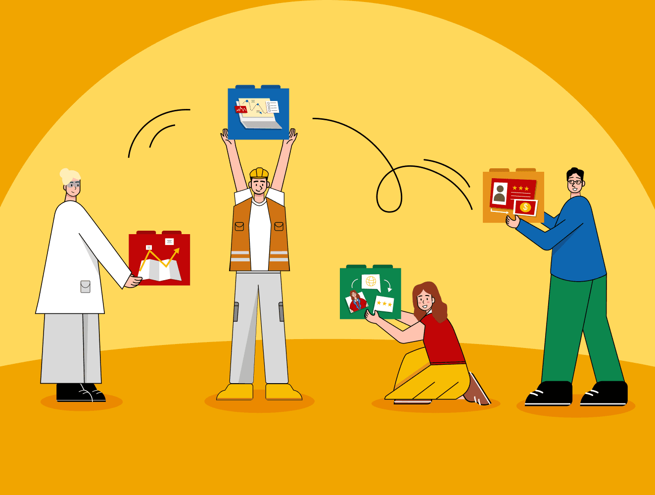 Illustration representing our agency services, showing a team delivering strategy, execution, and marketing support.