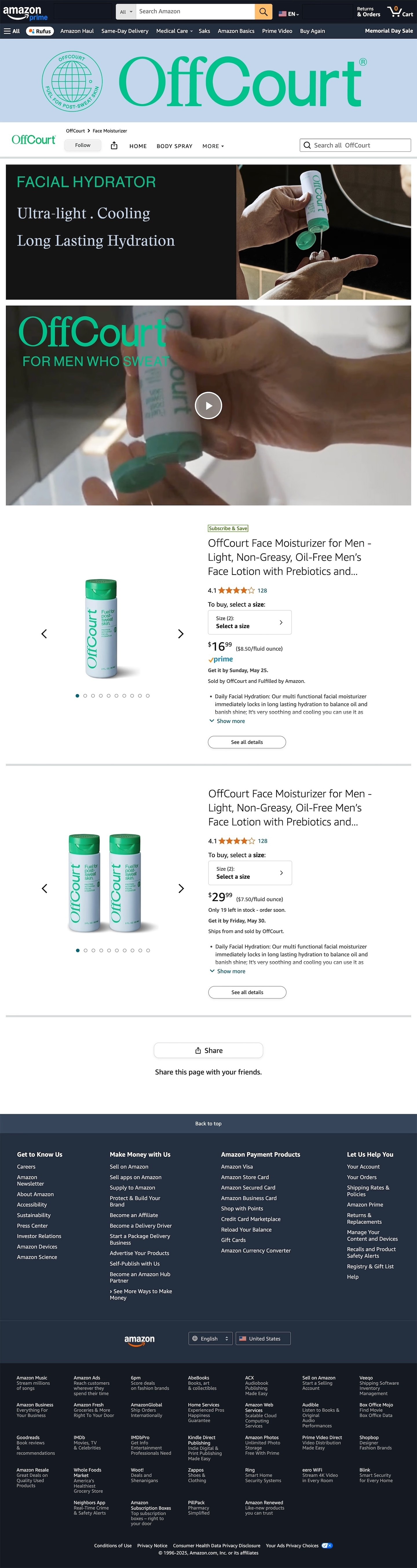 Offcourt Amazon facial hydrator page
