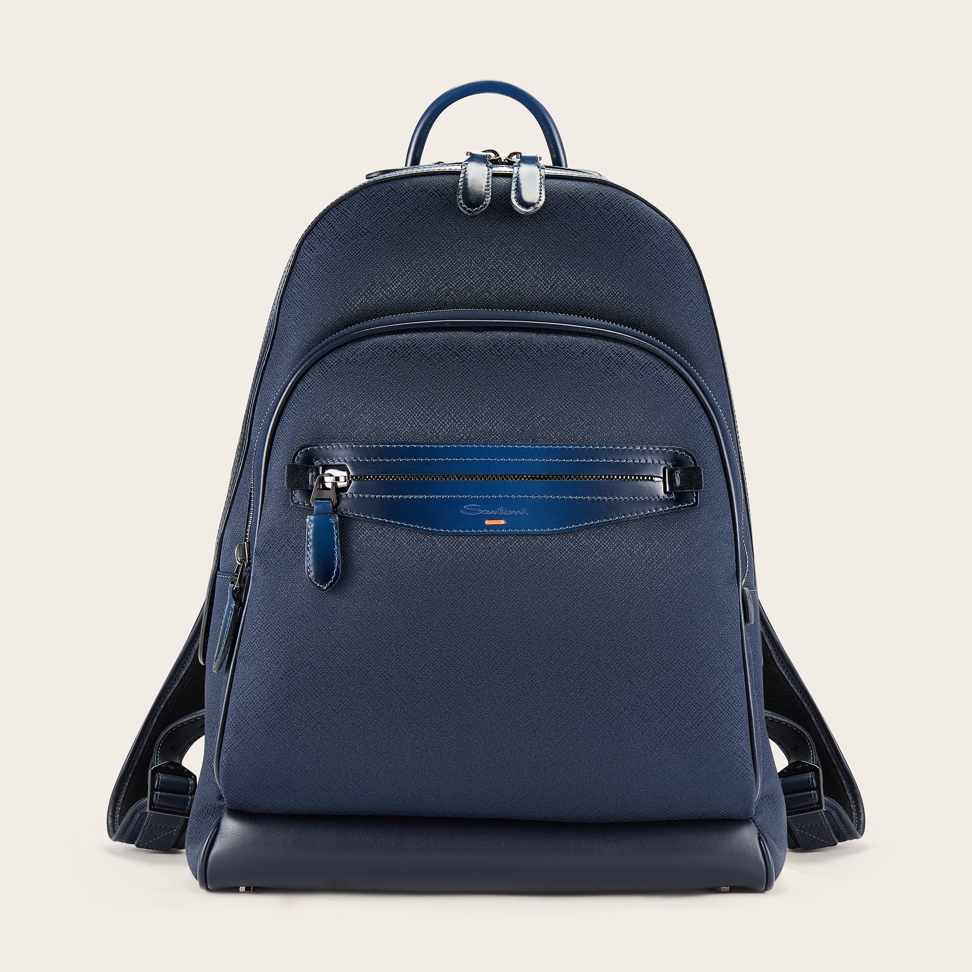 Blue Leather and Nylon Backpack - Mandelli UK