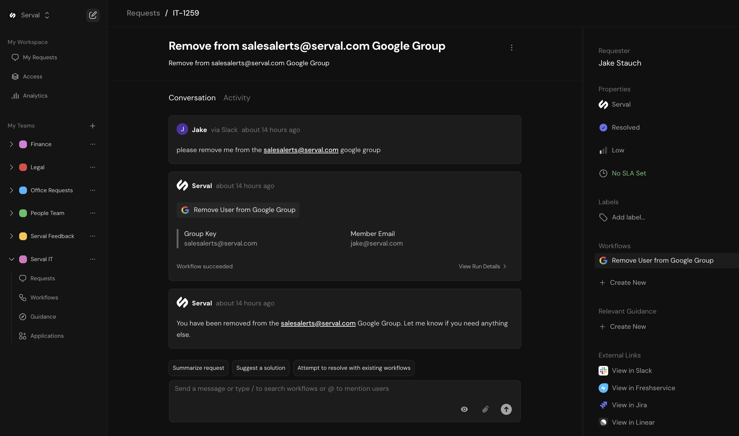 Serval ticketing integration with Jira Service Management and Freshservice