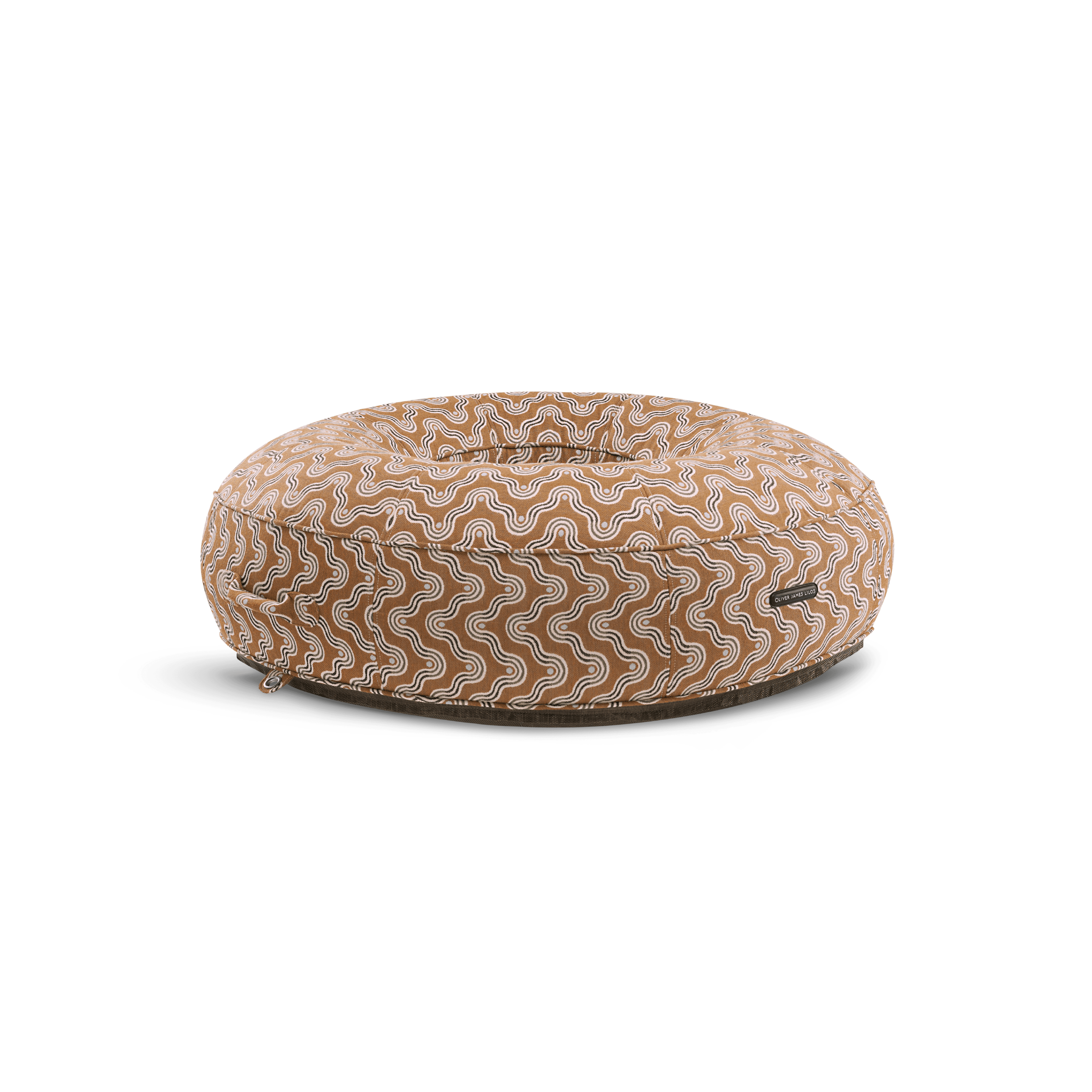 Ring-shaped luxury pool float in two-tone brown block-print-inspired weave