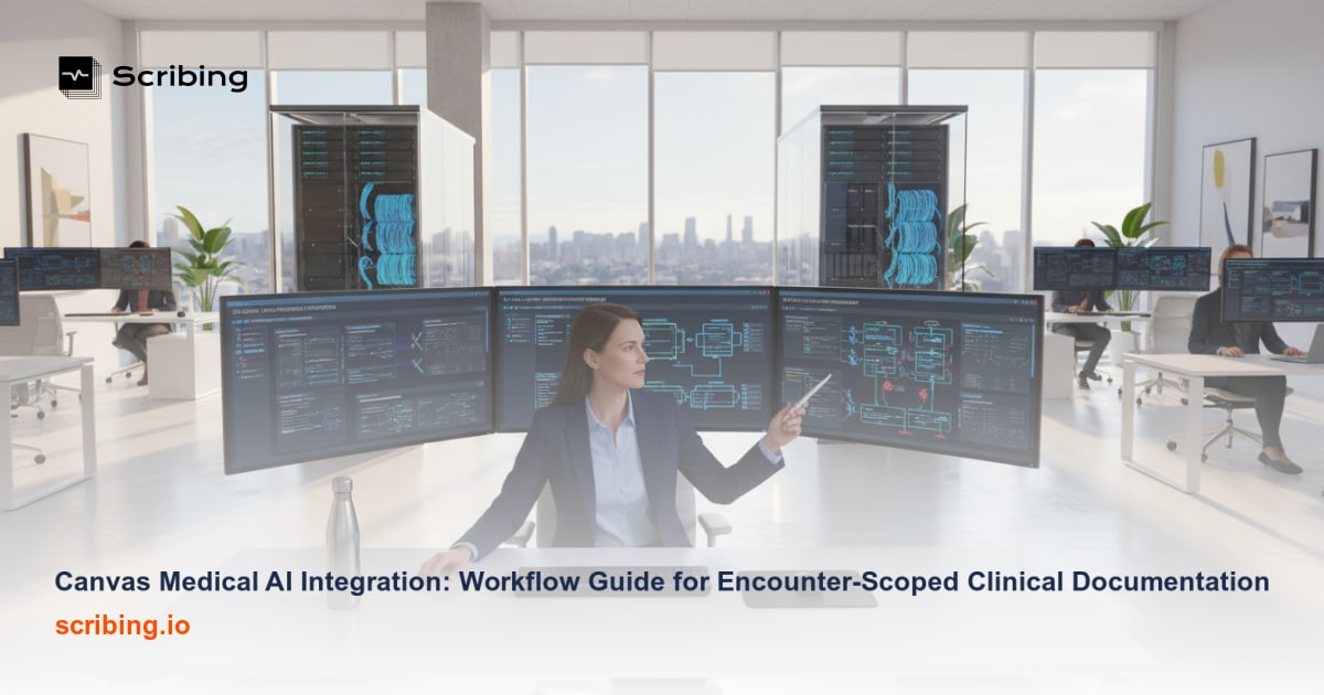 Technical diagram illustrating AI integration workflow with Canvas Medical's encounter-scoped clinical documentation architecture