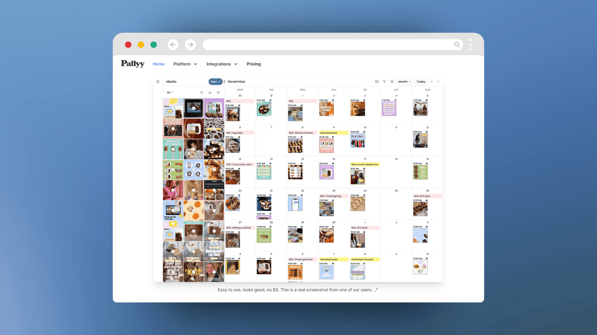 Pallyy social media scheduler calendar view