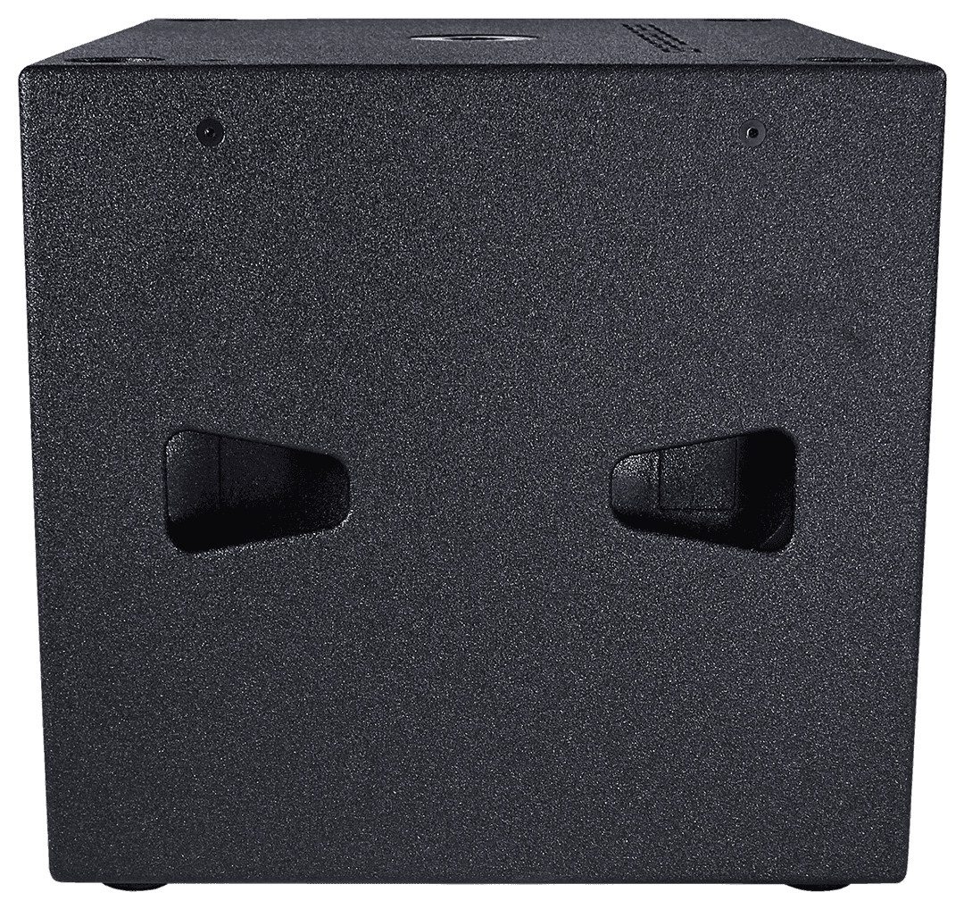 Black subwoofer with two handles