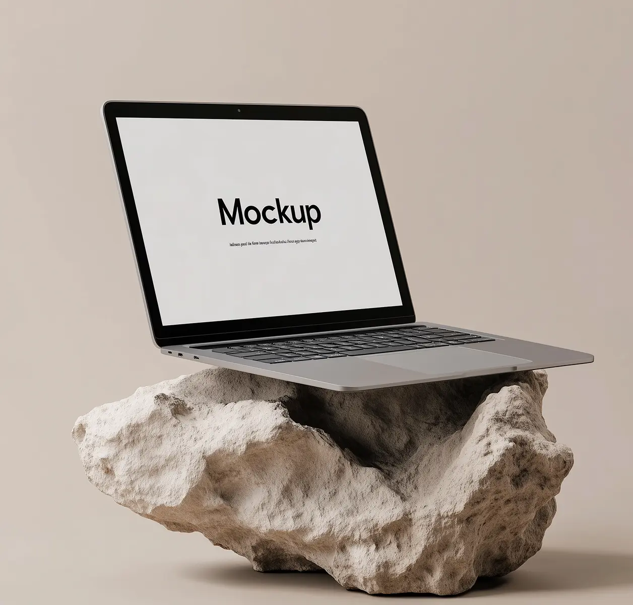 a laptop up of a rock showing a mockup