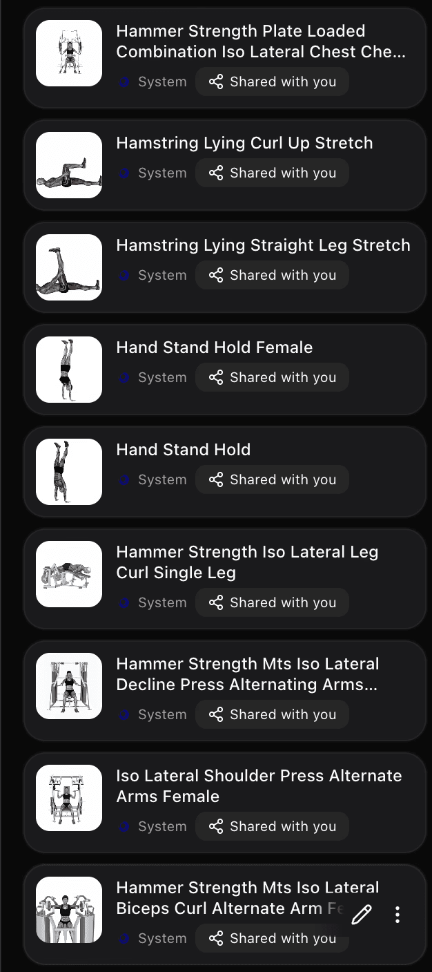 exercise library interface