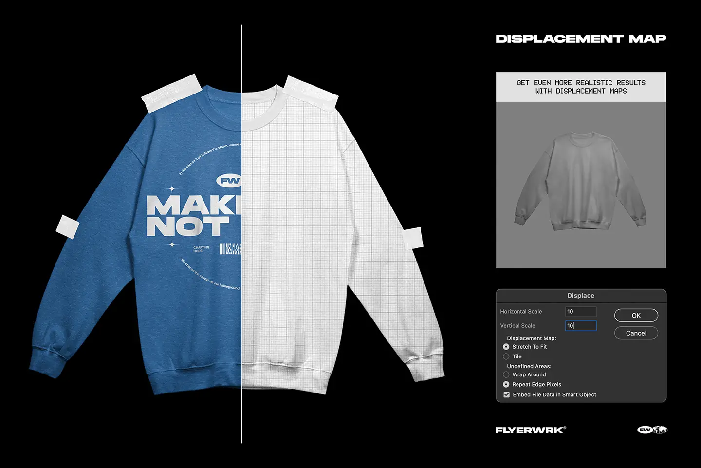 Gildan 18000 Crewneck Taped mockup displacement map for realistic print effects